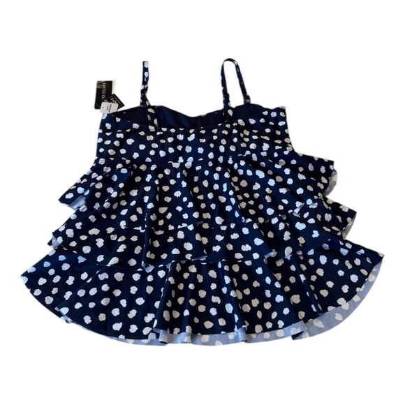 Island Escape Women's Triple Tiered Tankini Top in Navy Blue & White Polka Dots - Picture 14 of 16
